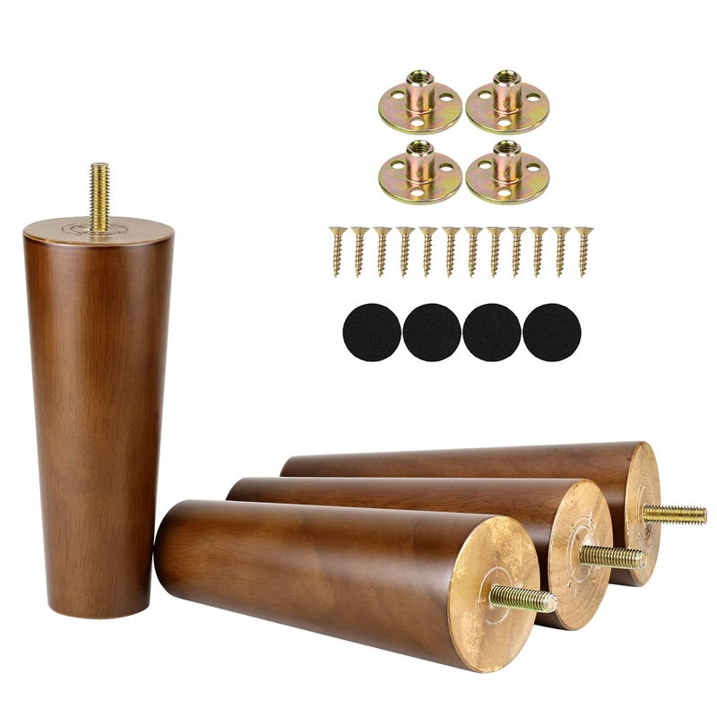 Maricome 6 Inch Wood Furniture Legs Set of 4 Replacement Feet for Cabinet Couch Chair Sofa Legs Mid Century Predrilled M8 Bolt with Mounting Nuts and Screws - Image 1